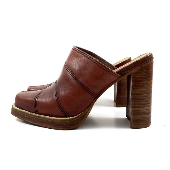 Vintage 90's CANDIE'S patchwork brown leather heeled mules - Picture 12 of 12